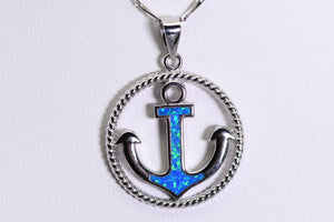 Sterling and opal anchor necklace